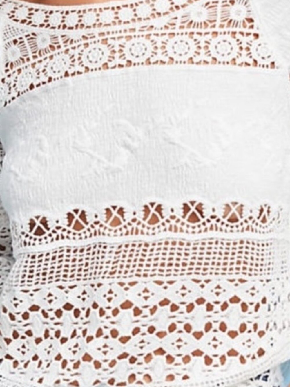 NWT: Anthropologie Deletta Boho Crochet Open-Knit Lace Long Sleeve Top (LP) - Picture 2 of 4